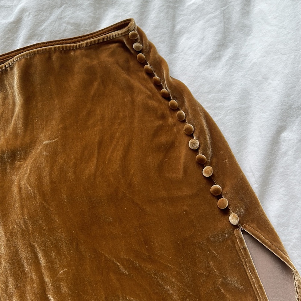 Reformation Gold Velvet Midi Skirt with Side Buttons - Picture 6 of 6